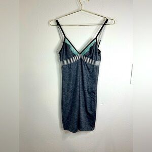 XOXO Sexy Sporty Bodycon Slip Dress Small Gray Stretch w/ Striped Bust Accents